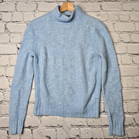 J Crew Point Sur Mock Neck Celestial Blue Wool Blend Knit Sweater Size Small - Picture 2 of 13